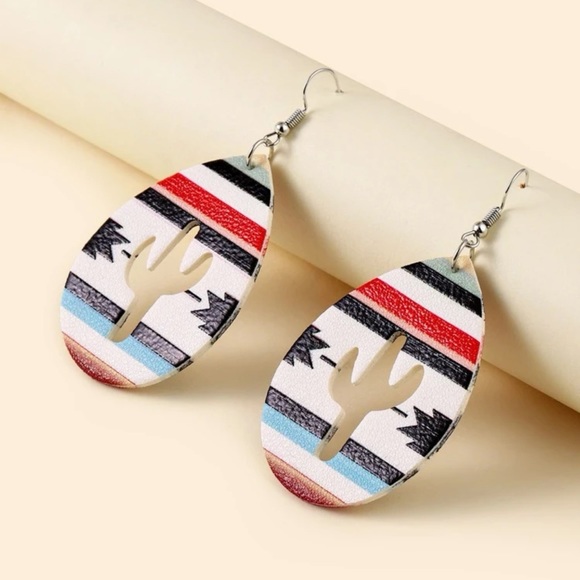 🌵 Awesome Water Drop Colorful Striped Western Boho Cactus Drop Earrings 🌵 - Picture 3 of 4